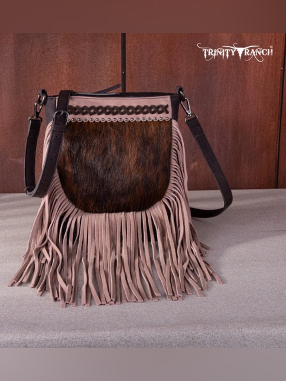 Trinity Ranch Fringe Crossbody Bag with Haircalf Front